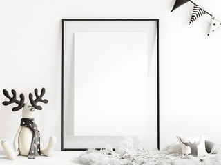 Nursery Black frame mockup with glass border, poster mockup, print mockup, minimalist mockup, 3d render