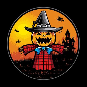 Monster Scarecrow Halloween Vector Illustration