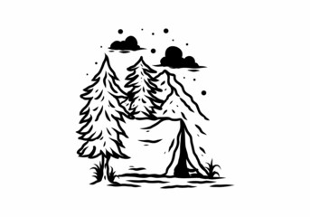 Line art illustration drawing of camping tent