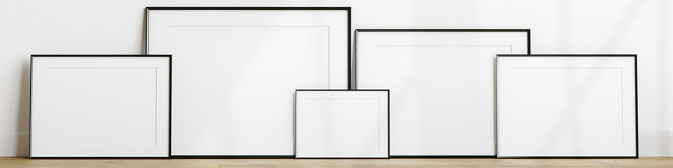 black horizontal frames, minimalist style mockup, frames gallery, 3d render