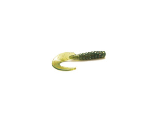 Single green yellow red flake curly tail grub durable plastic lure isolated on white © trongnguyen