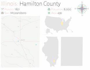 Map on an old playing card of Hamilton county in Illinois, USA.