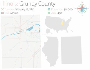 Map on an old playing card of Grundy county in Illinois, USA.