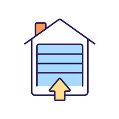 Obraz premium Garage entrance RGB color icon. Electric door. Automobile protection. Estate and property security. Monitoring system. Smart home. Isolated vector illustration. Simple filled line drawing