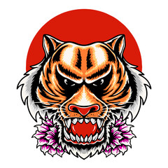 tiger Head character vector illustration tshirt design premium