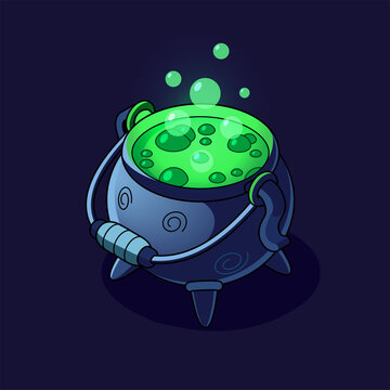 witch's cauldron. Isometric illustration on a dark background