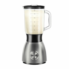 Realistic Juicer blender with healthy smoothie. Steel mixer with banana detox smoothie. Cooking food electronics equipment, kitchenware device. Isolated 3d vector