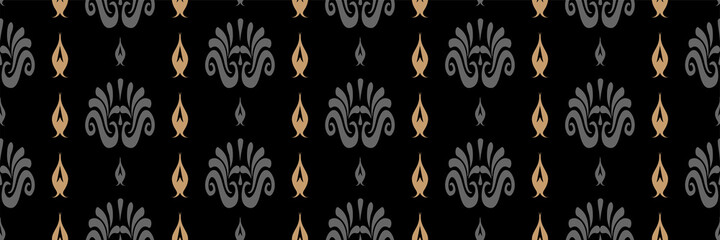 Abstract backgrounds pattern with decorative elements on a black background in African style. Seamless pattern, texture. Vector
