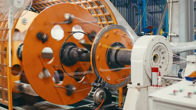 Electric cable production line in process in cable plant