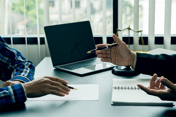 Businessmen and lawyers discuss treaty legal documents. Sign a business, judge, certify documents, consult or discuss contract documents with clients in the office. legal service concept