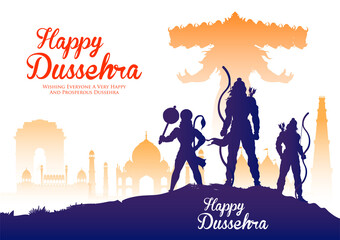 Lord Rama and Ravana in Dussehra Navratri festival of India poster