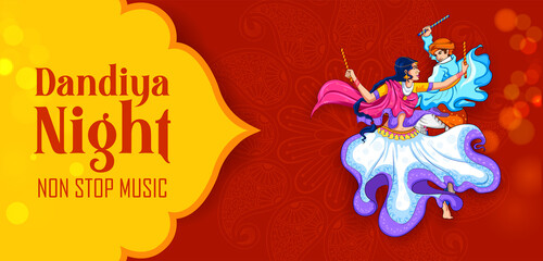 Dandiya in disco Garba Night banner poster for Navratri Dussehra festival of India