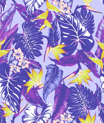 Exotic tropical flowers in trendy colors  artwork for tattoo, fabrics, souvenirs, packaging, greeting cards and scrapbooking,bed linen,wallpaper
