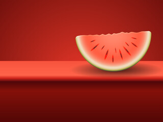 A slice of ripe watermelon on a red background. Vector illustration.