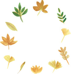 Autumn leaves illustration for square online greeting instagram facebook tiktok white background  green brown orange yellow leaf flower ring