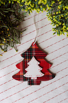 Pine tree hanging wooden ornament, christmas concept