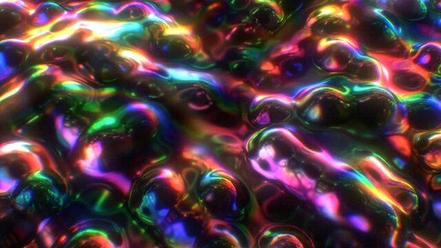 Beautiful Iridescent Rainbow Liquid Spectrum Bubbles Glow Fluorescent - 4K Seamless VJ Loop Motion Background Animation