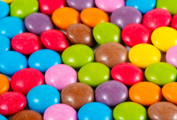 Colorful round candies panoramic background