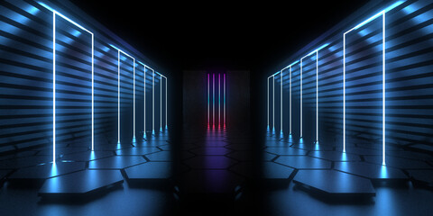 3D abstract background with neon lights. neon tunnel. .space construction . .3d illustration33