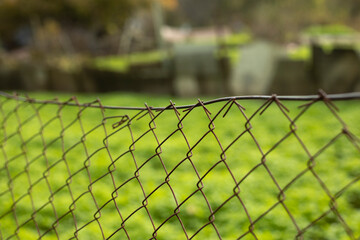 Fence mesh. Old rusty mesh in the garden.