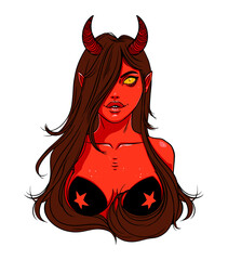 Red sexy demon girl - obrazy, fototapety, plakaty