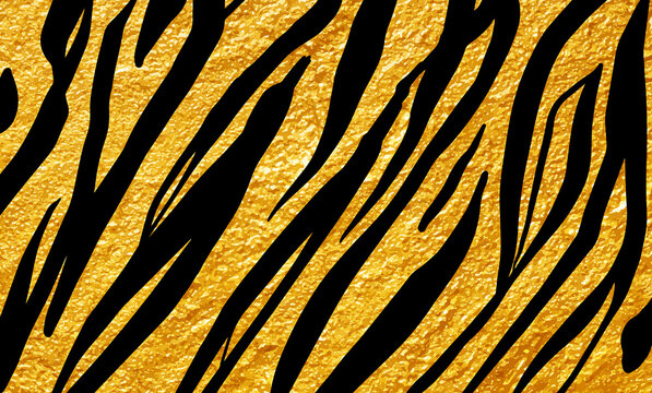 Tiger pattern. Tiger texture on gold background.