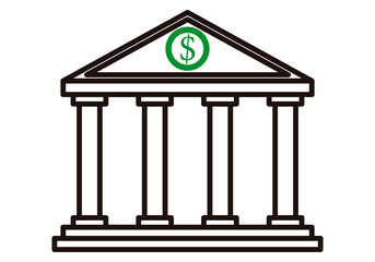 Icono negro de banco con símbolo de dolar.