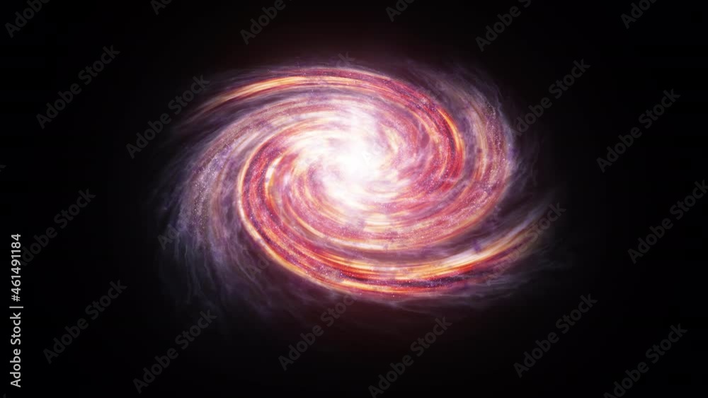Poster seamless loop of spiral red galaxy rotation in space filled with stars and nebulae. bright galactic 