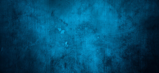 Fototapeta na wymiar Blue wall background. The dark blue walls are scary. Scratched blue cement