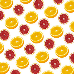 Fresh orange and grapefruit slices seamless pattern over pink background, top view