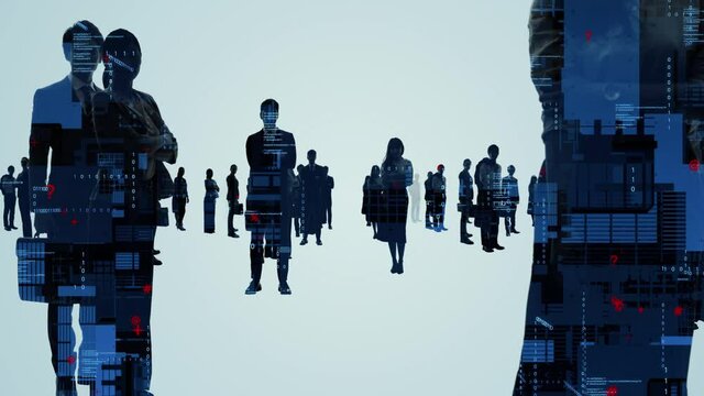 A large number of multinational people and technology concept. People and communication network. Digital transformation.