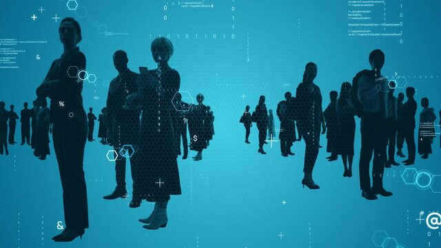 A large number of multinational people and technology concept. People and communication network. Digital transformation.