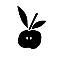 Apple fruit with leaf hand drawn sketch isolated on white background. Silhouette vector illustration. Farmer Market Logo. Organic food eco template for menu, apple jam and juice label, tea banner