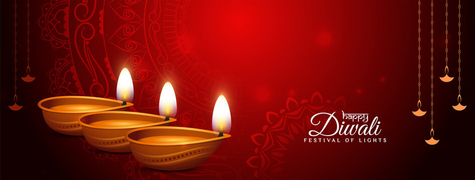 Happy Diwali cultural festival red color classic banner design