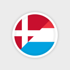 Flags of Denmark and Luxembourg with circle frame and white background