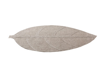 perspective view of isolated in the form of a leaf placemat for food. Close up of bamboo mat Empty space for your design