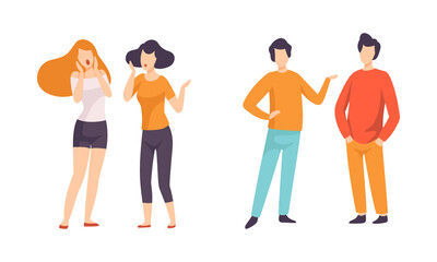 Fototapeta premium Male and Female Friend Spending Time Together Standing and Gossiping Vector Set