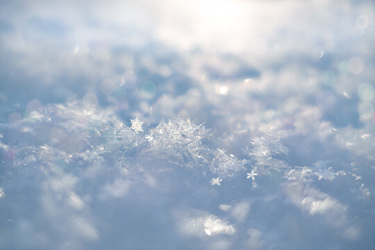 Blurred snowy abstract background, with fluffy snow, snowflakes and bokeh. Blurred snowy abstract background, with fluffy snow, snowflakes and bokeh. Light blue snow background