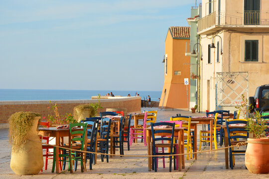 Termoli, Molise, Italy -08-14-2021- A traditional tavern in the old fishing village.