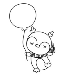 Penguin with balloon outline