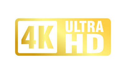 4K Ultra HD icon on white backdrop. High definition label. Gold UHD symbol. 4K resolution color mark. UHD 2160p video icon isolated. Vector illustration