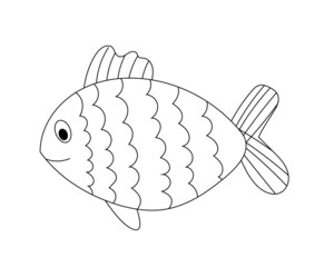 Fish drawn by hand with a black outline. Cute fish coloring book. Vector illustration