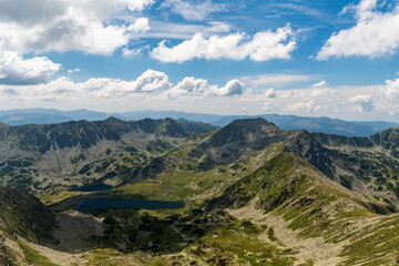 View from Varful Peleaga mountain peak in Retezat mountains in Romania