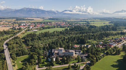 Aerial view of the manor house in Liptovsky Hradok in Slovakia
