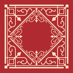 Vintage oriental frame on red background. Decorative floral pattern frame art for Chinese New Year greeting card. Vector