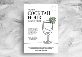 Cocktail Bar Flyer with Wine Glass Illustration