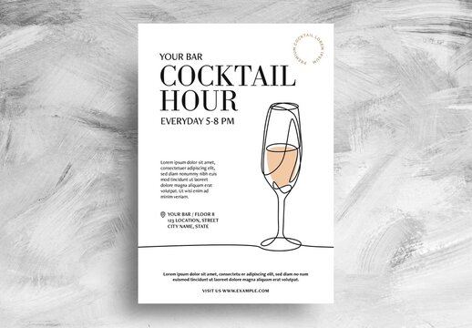 Cocktail Bar Flyer with Bellini Champagne Flute Illustration