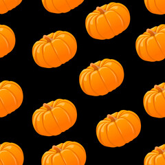 Simple pattern with pumpkins on a black background, vector graphics