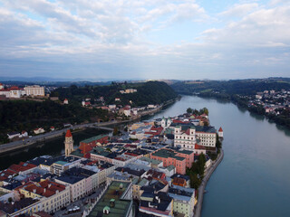 Passau, Deutschland: Zusammenfluss von Inn und Donau