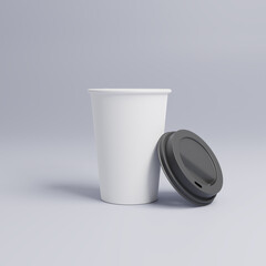 하얀 일회용 테이크아웃 종이컵 및 컵뚜껑